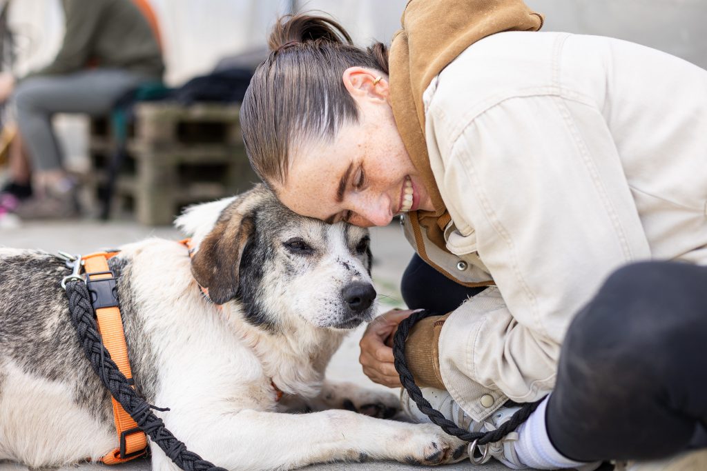 Foto von Fiona Bliedtner und einem Hund aus dem Tierschutz